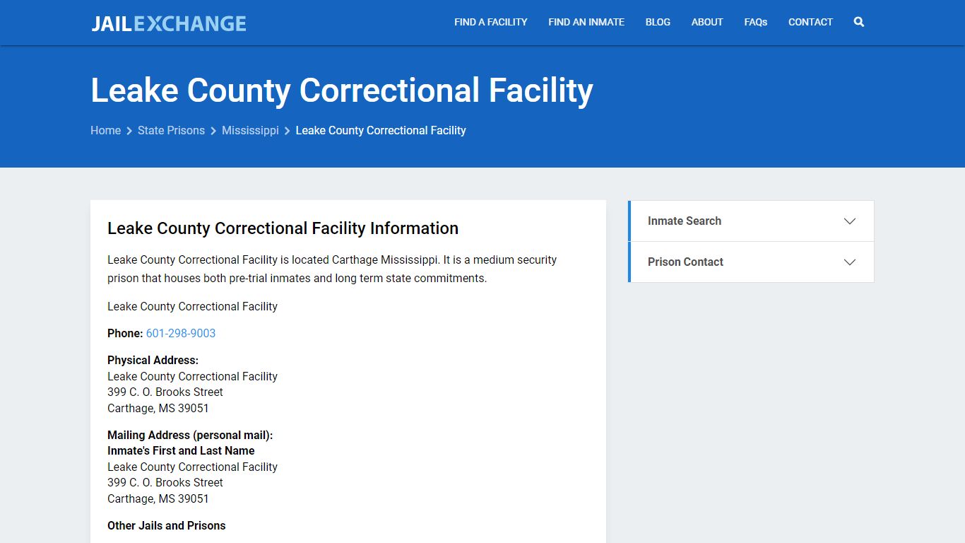 Leake County Correctional Facility Inmate Search, MS - Jail Exchange